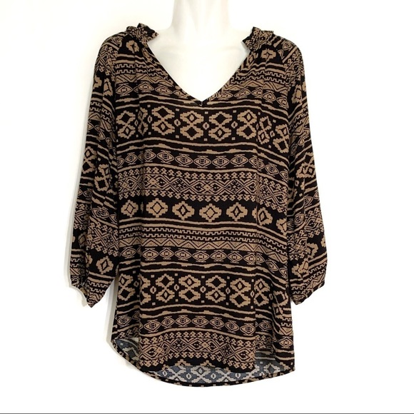 Renee C. Tops - Stitch Fix Renee C. Tribal Geometric Print Top Blouse Black